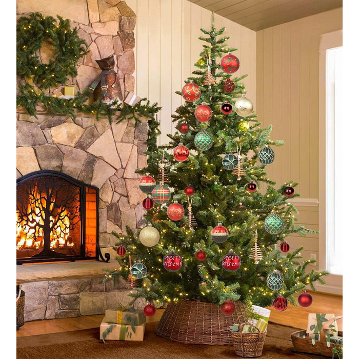 Набір прикрас на ялинку 30 шт, 60 мм, пластикові ялинкові кулі з гачками, для ялинки, вечірки, святкування (червоний, зелений)