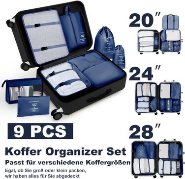 Органайзер для валізи OBSGUMU, набір 9 шт. - Packing Cubes для подорожей, косметичка, валізні органайзери (Marineblau)