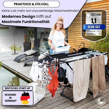 MONDHEIM® Сушарка для білизни XXL, 26 м довжини, чорна, знімний поперечина, для балкону/тераси