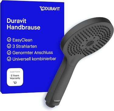 Душова лійка Duravit Universal з 3 режимами (Rain, Intense, Soft), ручна душова насадка Ø 110 мм, економія води MinusFlow, легко чиститься, чорний матовий колір