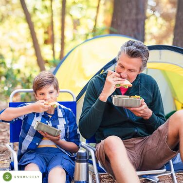 Бенто-бокс Everusely 0.8L з нержавіючої сталі з контейнером для спецій та органайзером для перекусів (3 відділення)