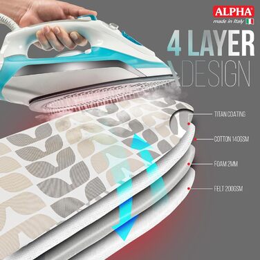 Чохол для прасувальної дошки ALPHA TITAN 4 Lagig 122x40 см, з титановим покриттям, товстий, з липучками, Італія, 100% бавовна