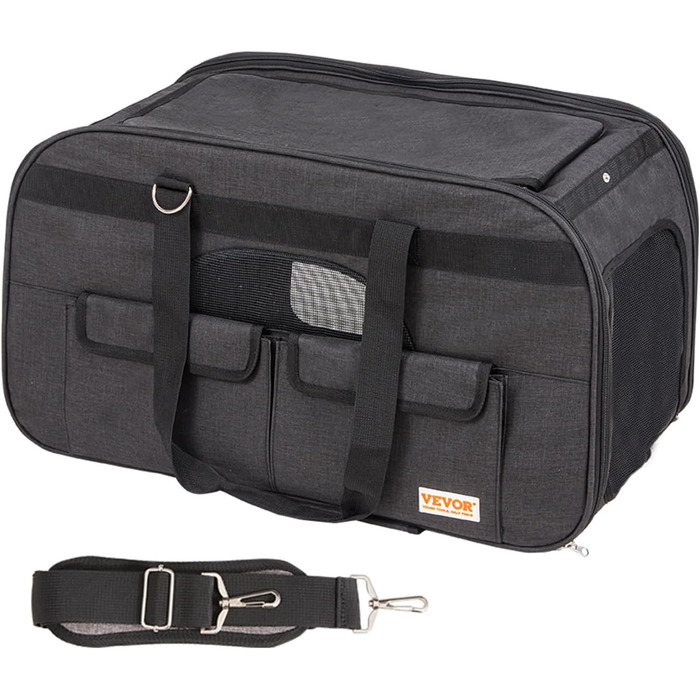 Тролей для собак VEVOR, 15.8 кг, чорний: зручний рюкзак-переноска для тварин з 4 колесами та кишенями для аксесуарів. Ідеально для подорожей та прогулянок.