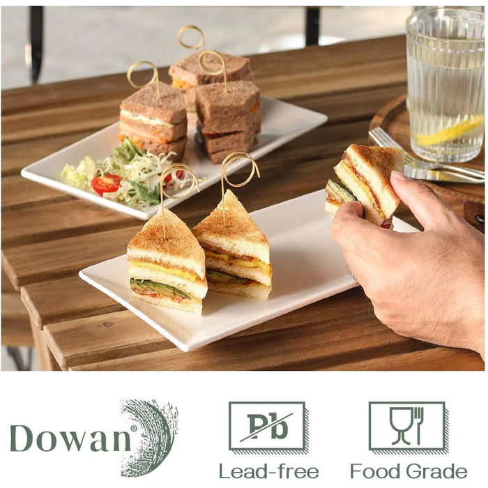 DOWAN Porcelain Serving Platter, 24.6 x 13.7 cm Rectangular Serving Platters 4 Pack, Large White Dessert Plates for Buffets, Sushi, Cakes, Appetizers at Home/in Restaurant
