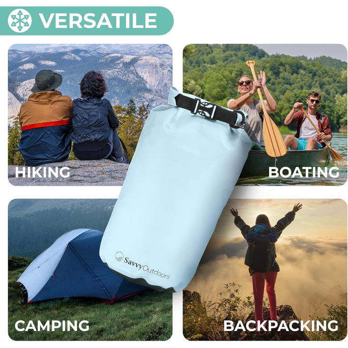 Waterproof Dry Sack – 5L, 10L, 20L, or 30L – waterproof bags to protect food and gear at the beach or while kayaking, hiking, camping, and boating – the perfect dry bag for wet outdoor activities