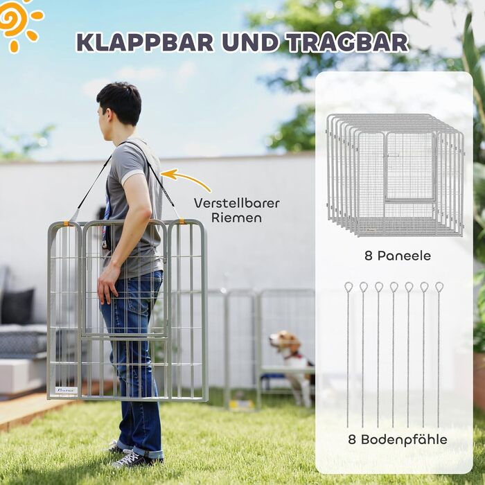 Летворешітка PawHut для цуценят, 8 панелей, 80 см, срібна. Ідеально для собак, котів та цуценят. Захист від вітру та сонця.