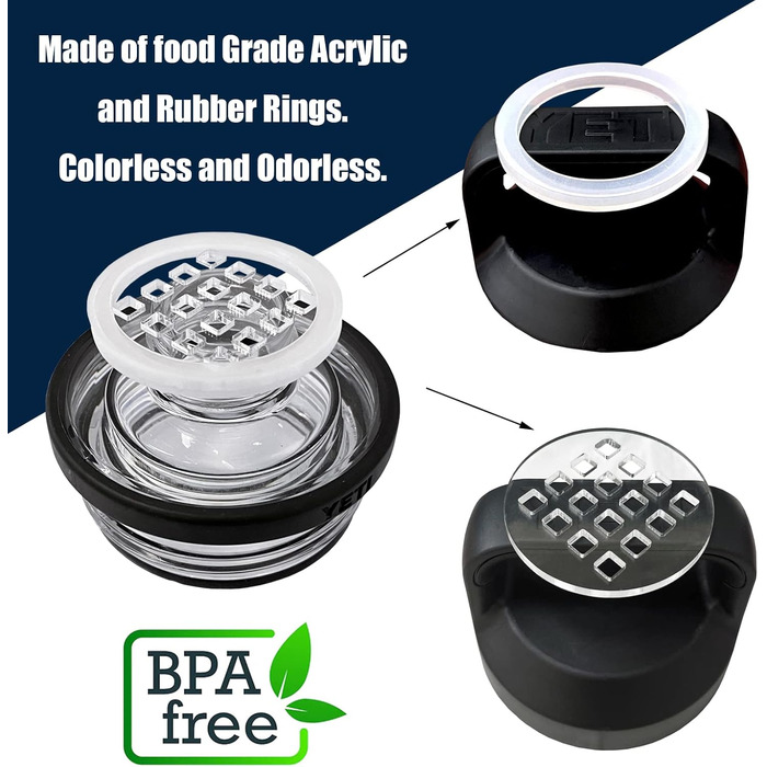 Ice Blockers for Yeti Rambler bottles, prevent cubed or crushed ice from entering your drink, fits 18, 26, 1020 ml bottles, 2 pack