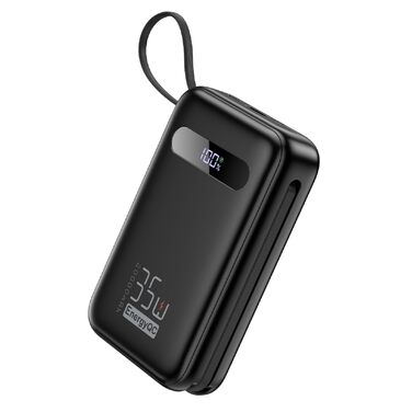Powerbank 20000mAh з PD 35W, USB-C кабель, LED дисплеєм та 8 Pin кабелем. Чорний акумулятор для iPhone, iPad, Samsung Galaxy, Huawei та інших пристроїв
