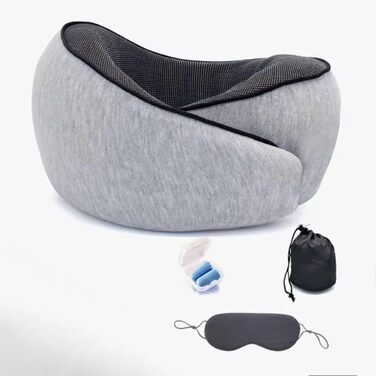 Подушка для шиї - ергономічна подушка з піною з пам'яті для подорожей, компактна та регульована подушка для літака з маскою для очей, навушниками та чохлом для зберігання (Рожева)