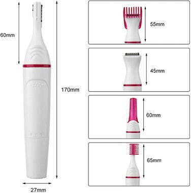 Електричний тример для брів та обличчя для жінок, безболісний, з гребінцем для брів (білий)