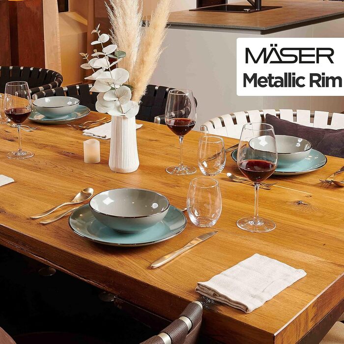 Набір посуду Mäser з кам'яної кераміки METALLIC RIM, 24 предмети, світло-блакитний