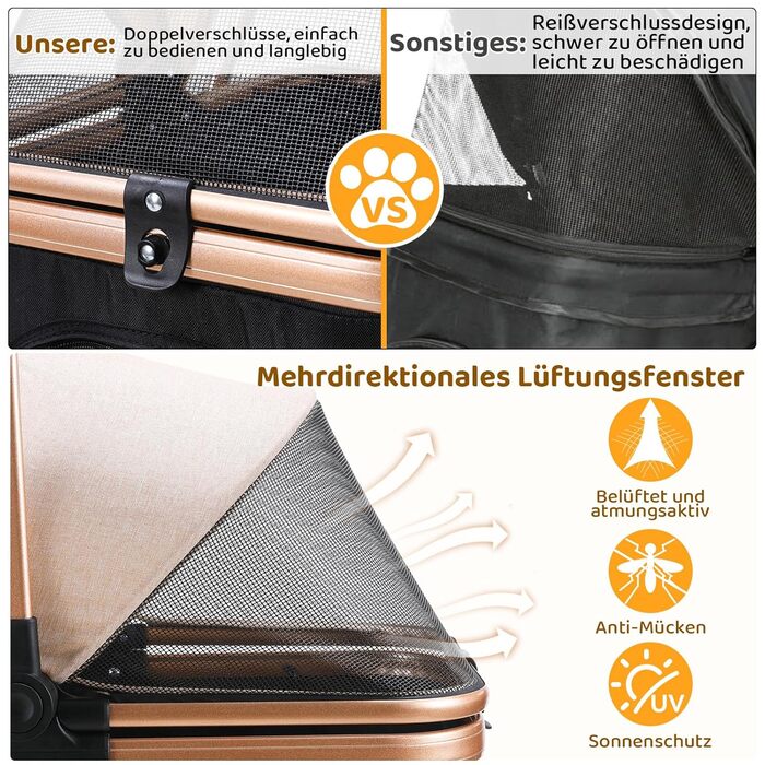 Візок для собак MAMIZO 3 в 1: візок, переноска, сумка. До 20 кг, 360° обертання, з відкидним кошиком та тримачем для напоїв. Підходить для собак та котів.