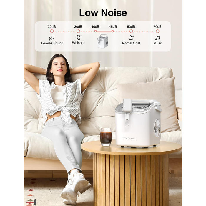 Машина для приготування льоду CROWNFUL: портативна, 9 кубиків за 6 хвилин, самоочищення, 12 кг/24 год, для дому, кухні, офісу, бару, вечірки (біла)