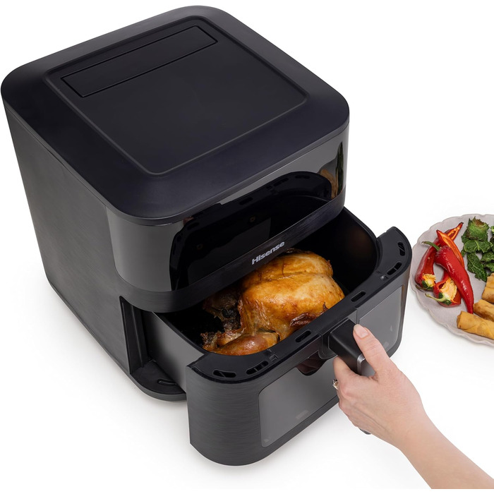 Фритюрниця без олії Hisense HAF2700DCD, 2700 Вт, 11 л, 8 програм, антипригарне покриття, дисплей, енергоефективна, SyncServe, чорна