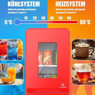 KESSER® Міні холодильник/термобокс 15L з охолодженням та підігрівом, AC/DC 220-240V/12V, для авто, офісу, кемпінгу, червоний