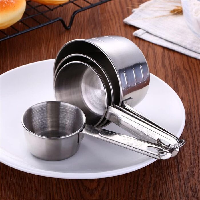 FBHappiness 4-Piece/Set Measuring Spoons, Measuring Cup, Kitchen Scales, Stainless Steel Baking Tools (Color: A, Size: as shown)