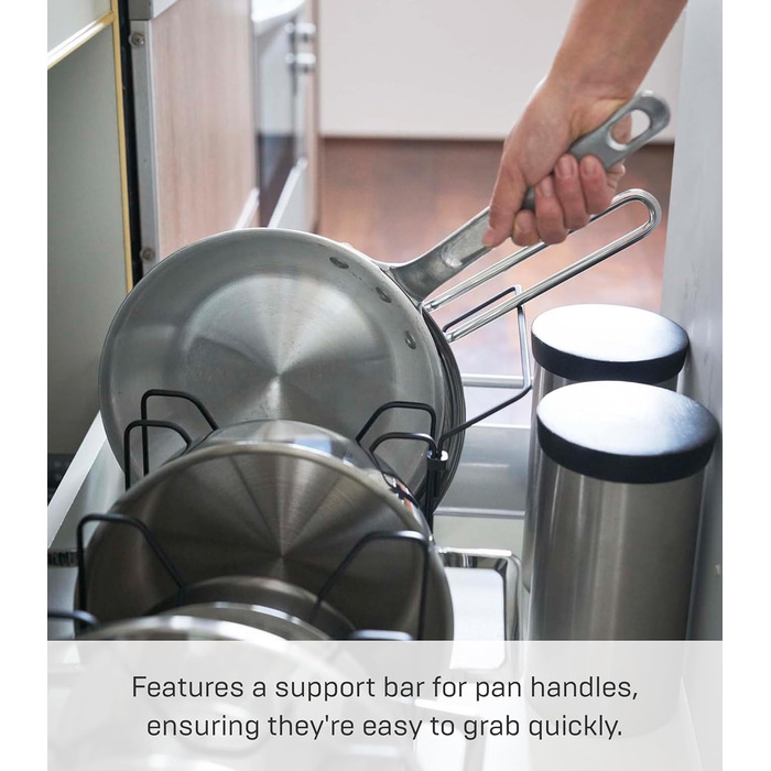 Yamazaki 3841 TOWER Pull-out Pot & Pan Rack, Black, ABS Resin/Steel, Minimalist Design, 45～82 x 20 x 17.5 cm (LxBxH)