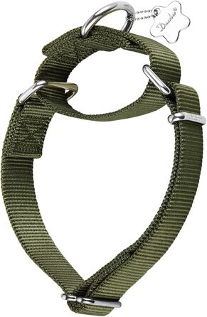 Нашийник для собак Dazzber Martingal, регульований, міцний, анти-тяга, нейлон, для великих/середніх/маленьких собак (L(42-66см), великий: 43-65см, середній: 36-53см), військовий зелений
