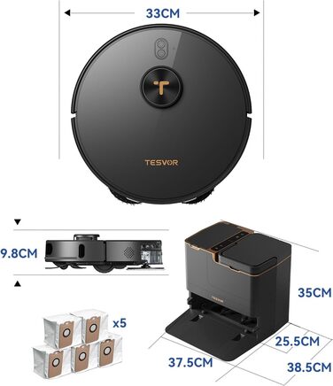 Робот-пилосос Tesvor S8MAX 3-в-1 з функцією миття, 8000Pa, LiDAR-навігація, 240 хв роботи, керування через додаток/Alexa, самостійна станція очищення 2.5л для великих приміщень з тваринами (X8 Ultra)