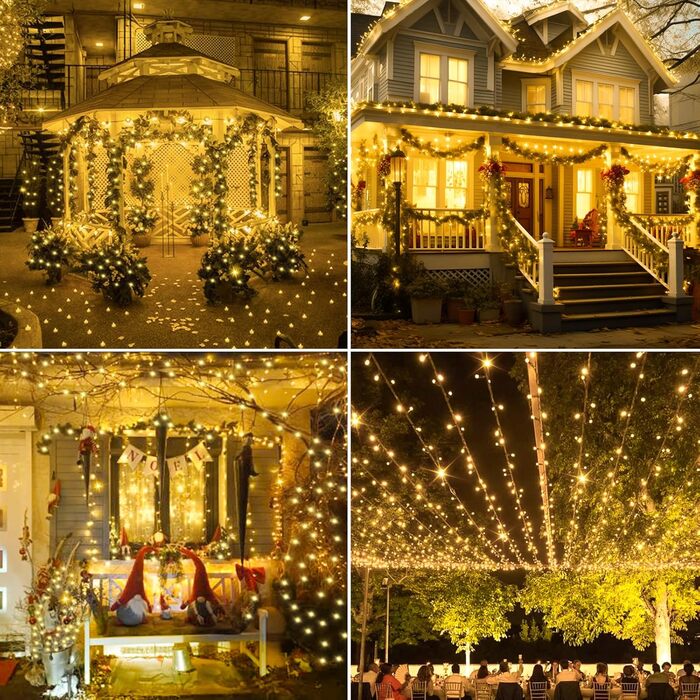 Льо́хка гірлянда 1400 LED для дому та саду: 8 режимів, пульт, таймер, вологостійка, тепле світло, для декору вечірок, свят, ялинки