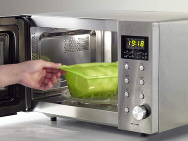 Lékué Steamer Box with Insert Tray, 3-4 People, Platinum Silicone, (Green, 1000 ml)