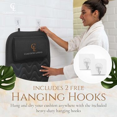 Подушка для ванни для всього тіла 125x43см, килимок для ванни з підголовником, підтримка шиї, спини та ніг. З мішком для прання та сумкою для подорожей, гачками для швидкого сушіння. Чорний колір.