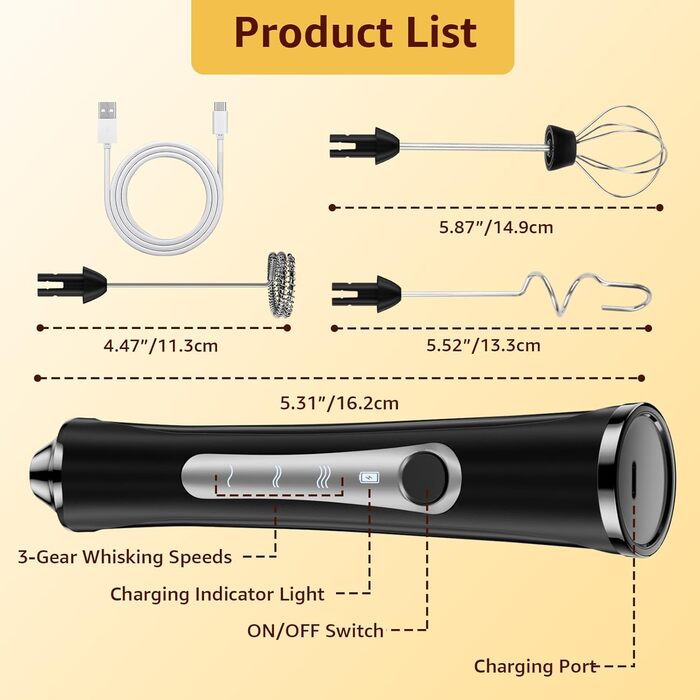 Електричний пінощікач для молока NEUTYPECHIC USB-C, 3 швидкості, знімні насадки для кави, лате, капучино, коктейлів