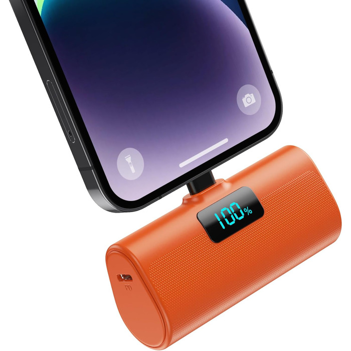 Портативний зарядний акумулятор Powerbank 5200mAh з LCD дисплеєм, 20W PD, сумісний з iPhone 14/13/12/11 та іншими моделями (Orange)