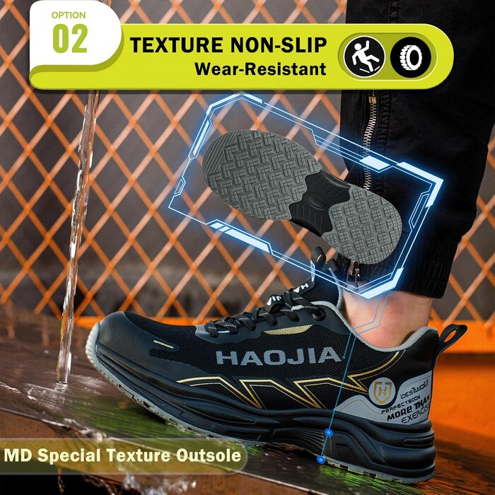 Черевики безпеки для чоловіків та жінок, робочі черевики, легкі, зручні, з металевим носком, дихаючі, антиковзаючі, для будівництва, майстерні, складу, саду, 43 EU, чорні