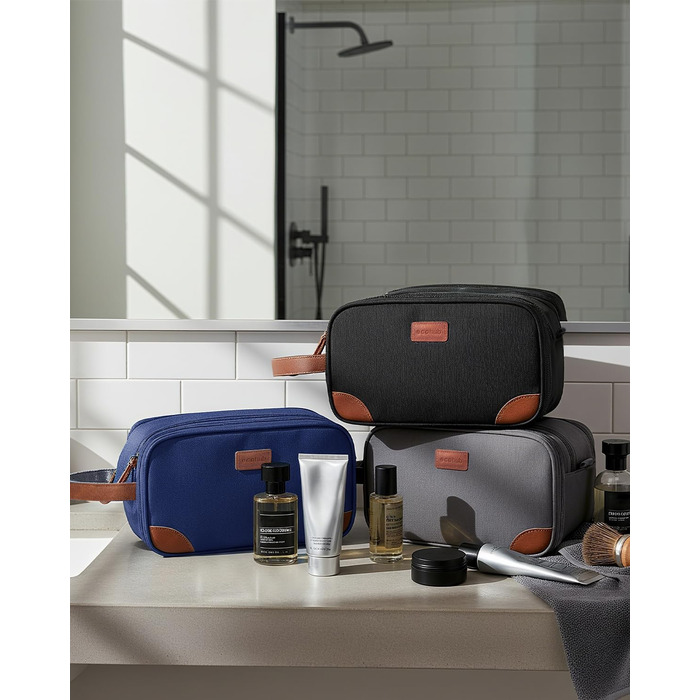 Чоловіча дорожня косметичка ECOHUB, водонепроникна, з відділенням для мокрого одягу, з ремінцями, з перероблених матеріалів, з подвійною блискавкою (Синьо-зелений, Чорний)