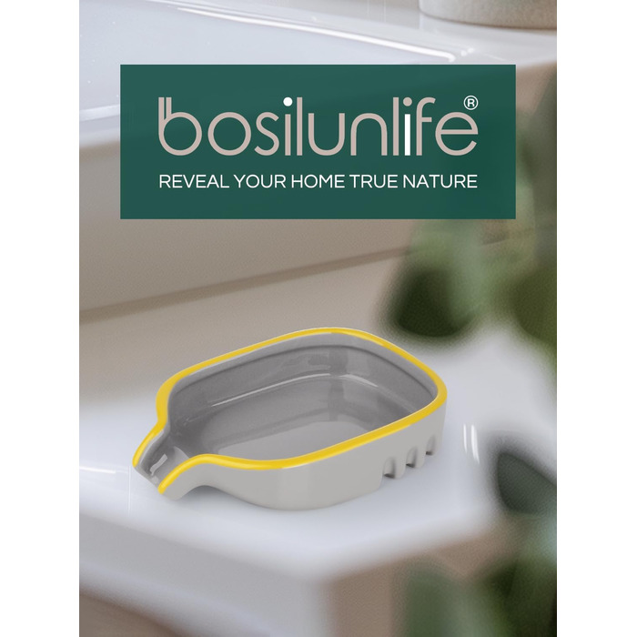 Керамічна мильниця BosilunLife з піддоном – неслизька підставка для мила, квадратна, сучасний мінімалізм для ванної, душу, кухні, умивальника (Сірий, Зелений)