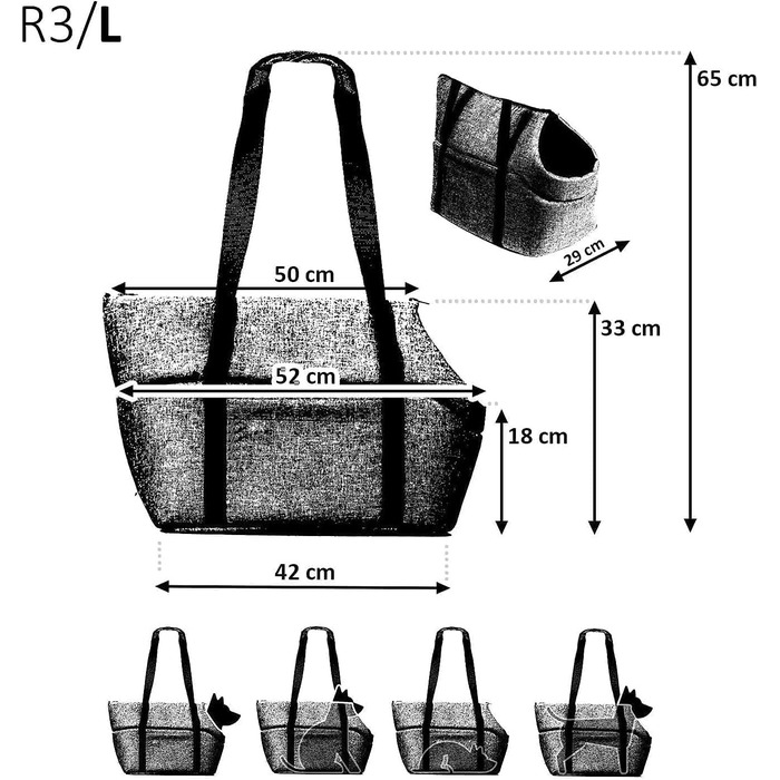 Сумка-переноска для собак та котів | Сумка на плече для тварин з гумкою та карабіном | до 15 кг | Матеріал: штучний замш (Velvet) | Розмір: L | Чорний колір, 42 x 29 x 33 см