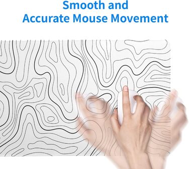 Мат для миші Japanische e Meereswelle, абстрактний дизайн, 80x20 см, хвиля, нековзна гумова основа, великий килимок для миші, для офісу та дому (біла топографічна лінія)