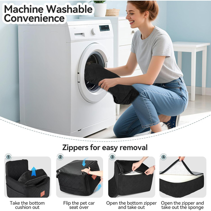Автокрісло для собак, чорне, до 15 кг, з двома ременями безпеки, знімний та миючий чохол