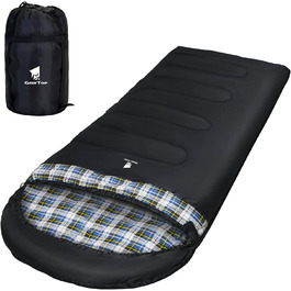 Спальний мішок GEERTOP XXL 4 сезони, фланель, 220x100 см, для дорослих, кемпінг, подорожі, туризм, чорний у синьому картатому принті