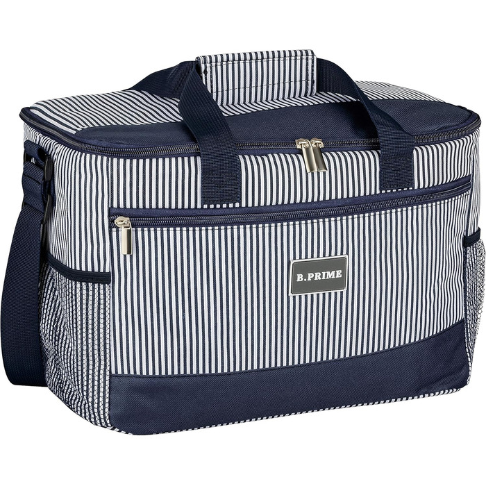 Термосумка B.PRIME 20L Classic Navy-Blue Striped - Ідеальна для пікніка, подорожей та відпочинку на природі