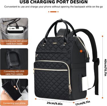 Жіночий рюкзак з відділом для ноутбука 15.6 дюймів, шкільний рюкзак для дівчаток та підлітків, сумка для університету, робочий рюкзак, подарунок для жінок, водонепроникний, чорний S41-x
