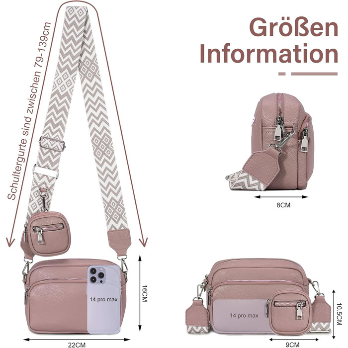 Сумка жіноча через плече крос-боді PU шкіра (темно-рожева) з віднімним ремінцем