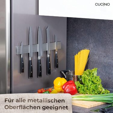 CUCINO Magnetic Knife Strip with Extra Strong Magnet - Specifically for the Refrigerator, Double-Sided Stainless Steel Strip - 40cm