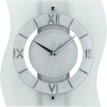 AMS F5909 Radio Wall Clock, Wood, Silver, 35 x 35 x 12 cm