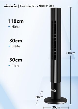 Безлопатевий вентилятор вежа Leiser 110 см, 26 дБ, 3 швидкості, LED-дисплей, таймер 12 год для спальні, вітальні, офісу