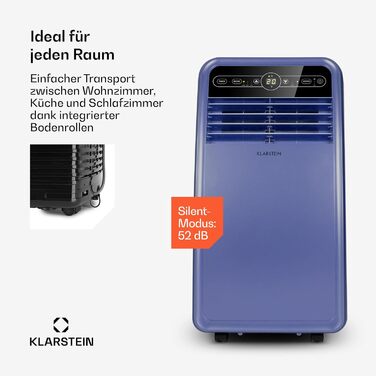 Мобільний кондиціонер Klarstein з випускним шлангом, 4-в-1: кондиціонер, вентилятор, осушувач повітря та нічний режим, компактний та портативний для дому та офісу, низьке енергоспоживання, 7000 BTU, білий (7000 BTU, блакитний)