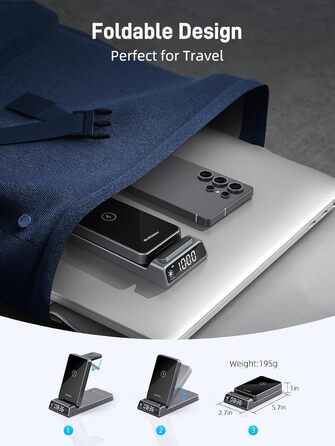 Бездротова зарядка для Samsung з годинником: станція для Galaxy S25 Ultra/S24/Z Fold 6/Flip 7/Bud, Watch, Galaxy Watch 8/7/6/5Pro, 3 в 1, сірий