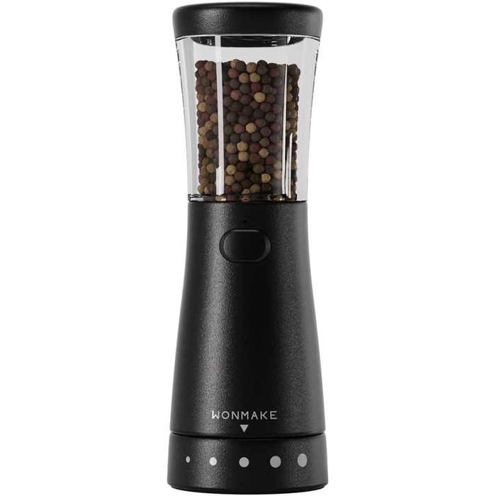 Salt and pepper grinder, electric spice grinder made of stainless steel, one-handed operation, LED light, and adjustable coarseness, Black