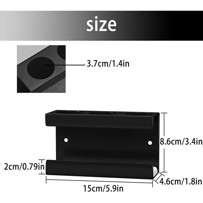 Тримач для електричної зубної щітки, алюмінієвий, без свердління, чорний, 3 слоти