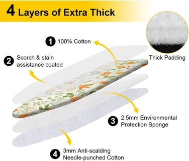 Покриття для прасувальної дошки Philorn 120x40 см для парогенератора, з тепловим відбиттям та функцією швидкої прасування, з сіткою та гумкою, підходить для прасувальних дошок 38-45 см x 130-140 см (світло-зелений)