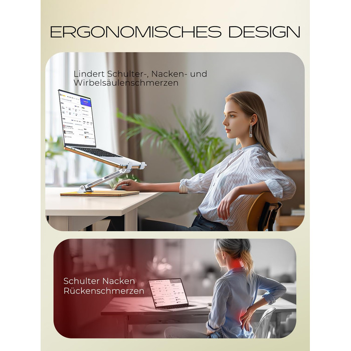 Підставка для ноутбука Holz + Aluminium, регульована, ергономічна, сумісна з MacBook Pro/Air, 10-16