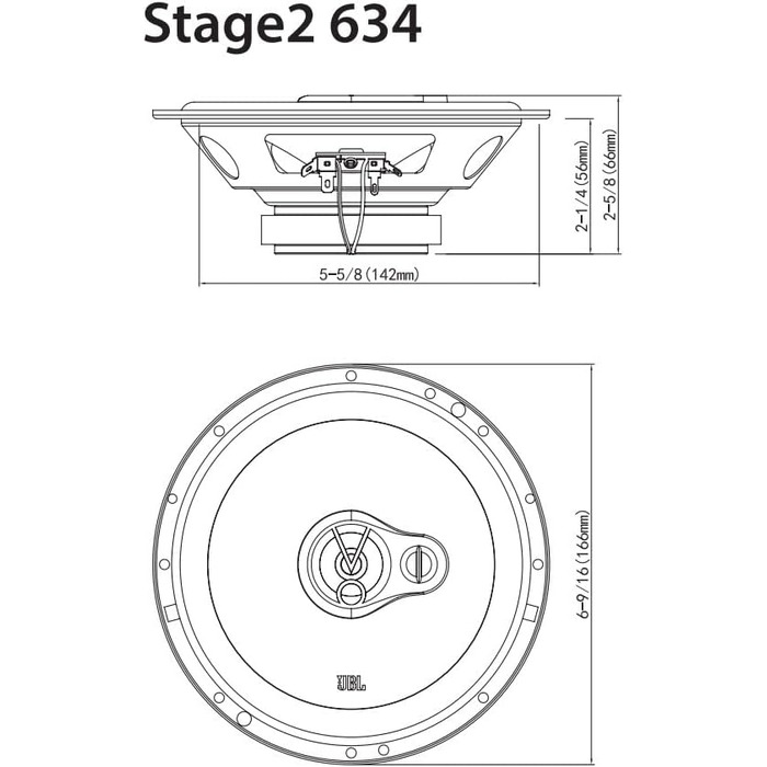 Автомобільна акустика JBL Stage2 634, 3-смугові динаміки Harman Kardon, 250 Вт, 16,5 см (6,5''), комплект 2 шт.