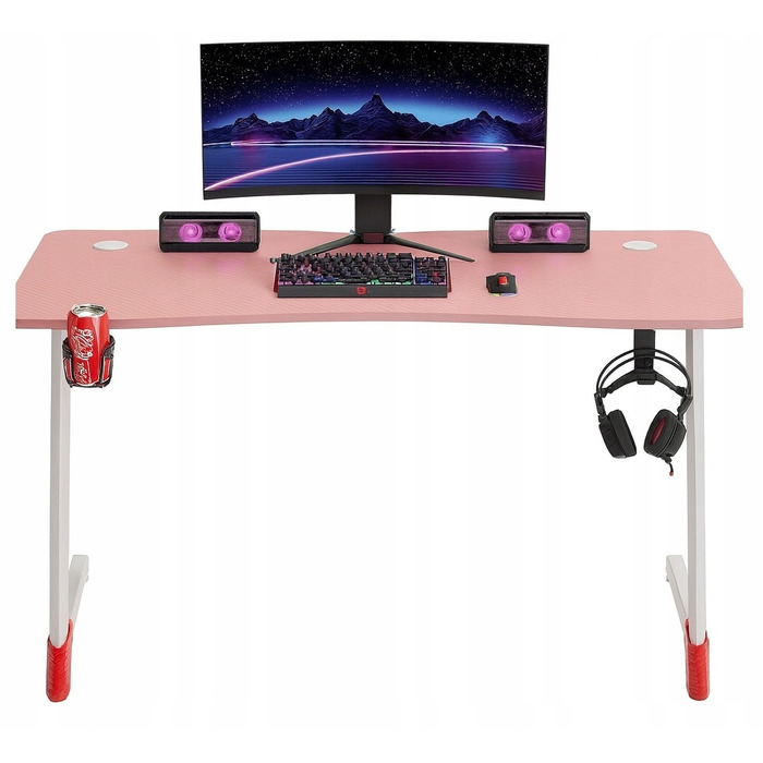Ігровий комп'ютерний стіл з LED-підсвіткою, сучасне геймерське письмовий стіл, 120 см, рожевий