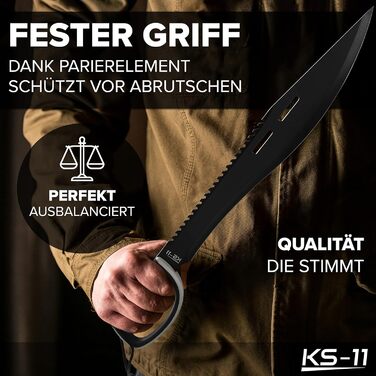 Мачете KS-11 з пилкою, чорний, 61 см, 420 нержавіюча сталь, міцна ручка, захист для рук, для виживання